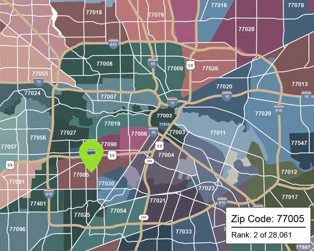 ヒューストン地図zipコード