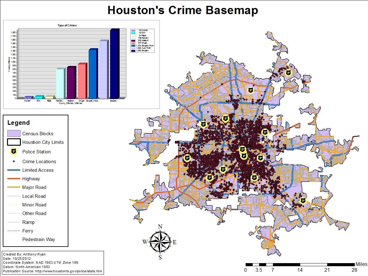 ヒューストン犯罪率の地図